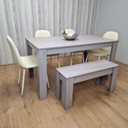 KOSY KOALA Dining Table Set In Grey, 4 Diamond-Pattern Cream Chairs, & 1 Bench. Kitchen Dining Table for 4 in Grey - Size: 140 cm x 80 cm - thumbnail 2
