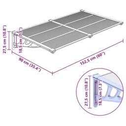 Berkfield Home Durable Door Canopy Grey & Transparent 152.5x90 cm Polycarbonate in Clear - thumbnail 6