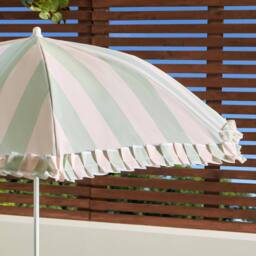 OHS Stripe Parasol Umbrella Garden Outdoor Canopy Sun Shade Beach in Pale Green - thumbnail 2