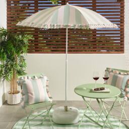OHS Stripe Parasol Umbrella Garden Outdoor Canopy Sun Shade Beach in Pale Green - thumbnail 1
