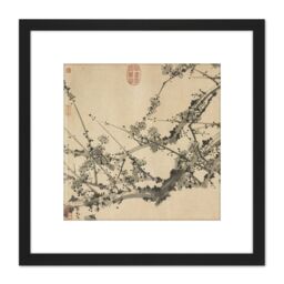 Artery8 Zou Fulei Breath Of Spring Screen Painting 8X8 Inch Square Wooden Framed Wall Art Print Picture with Mount in Black - thumbnail 1