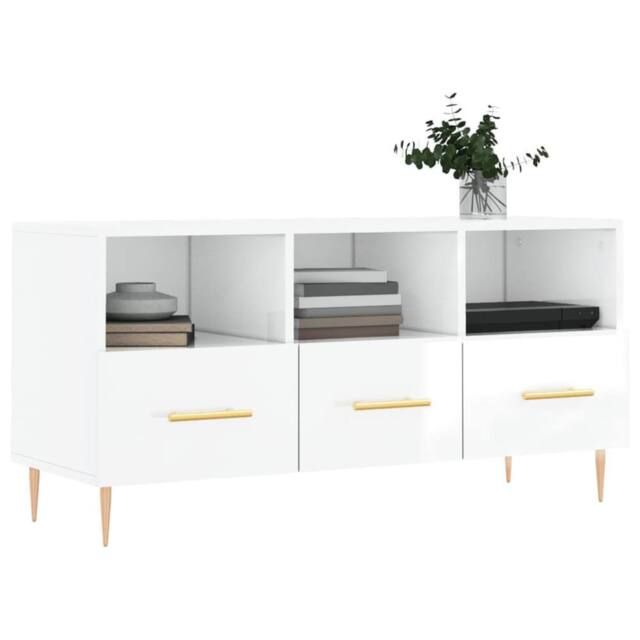 Berkfield Home TV Cabinet High Gloss White 102x36x50 cm Engineered Wood - Size: 102 x 36 x 50 cm - image 1