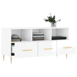 Berkfield Home TV Cabinet High Gloss White 102x36x50 cm Engineered Wood - Size: 102 x 36 x 50 cm - thumbnail 4