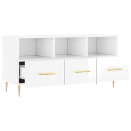 Berkfield Home TV Cabinet High Gloss White 102x36x50 cm Engineered Wood - Size: 102 x 36 x 50 cm - thumbnail 6