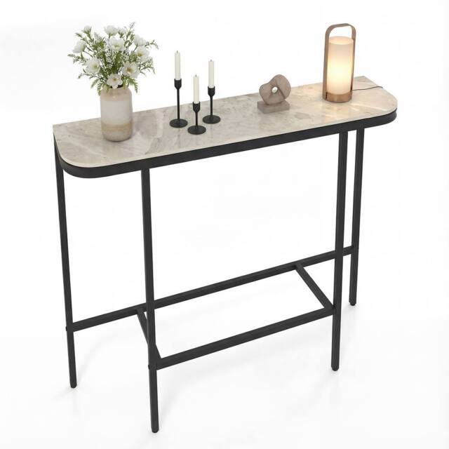 Costway Entryway Table Modern Hallway Sofa Console Table w/ Faux Marble Top in Grey - image 1