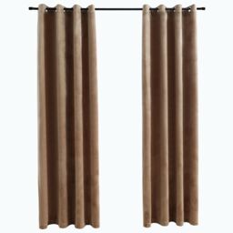 Berkfield Home Blackout Curtains with Rings 2 pcs Velvet Beige 140x245 cm - thumbnail 2