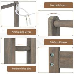 CASART Wooden Towel Rack 3-Tier Towel Rack Holder w/ Bottom Shelf Towel Stand in Grey - thumbnail 6
