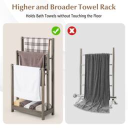 CASART Wooden Towel Rack 3-Tier Towel Rack Holder w/ Bottom Shelf Towel Stand in Grey - thumbnail 8