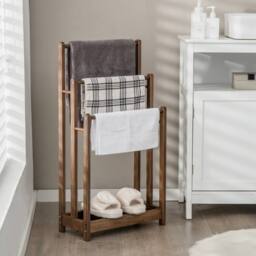 CASART Wooden Towel Rack 3-Tier Towel Rack Holder w/ Bottom Shelf Towel Stand in Grey