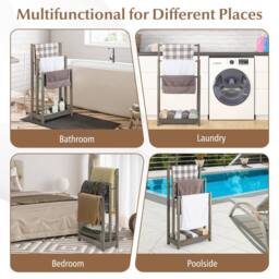 CASART Wooden Towel Rack 3-Tier Towel Rack Holder w/ Bottom Shelf Towel Stand in Grey - thumbnail 5
