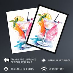 "Artery8 Manhattan Cocktail Bright Modern Watercolour Framed Art Print in Pink - Size: W12"" x H16""" - thumbnail 2