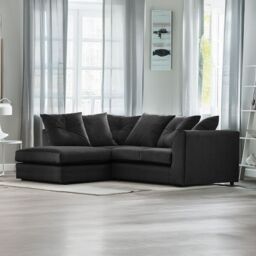 Furnishings For Less UK Fernando Soft Plush Velvet 3 to 4 Seater L Shaped Corner Sofa Left Hand Facing - Scatter Back in Black - thumbnail 2