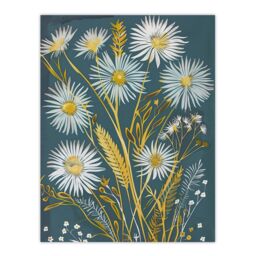 "Artery8 Aster Wildflowers Painting Floral Wheat Harvest Wall Art Print in Blue - Size: W24"" x H32""" - thumbnail 1