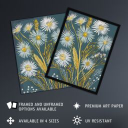 "Artery8 Aster Wildflowers Painting Floral Wheat Harvest Wall Art Print in Blue - Size: W24"" x H32""" - thumbnail 2