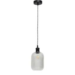 First Choice Lighting Set of 2 Batley - Clear Ribbed Glass Black Retro Pendant Fittings - thumbnail 2