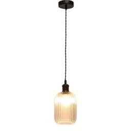 First Choice Lighting Set of 2 Batley - Clear Ribbed Glass Black Retro Pendant Fittings - thumbnail 3
