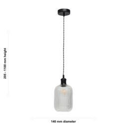 First Choice Lighting Set of 2 Batley - Clear Ribbed Glass Black Retro Pendant Fittings - thumbnail 6
