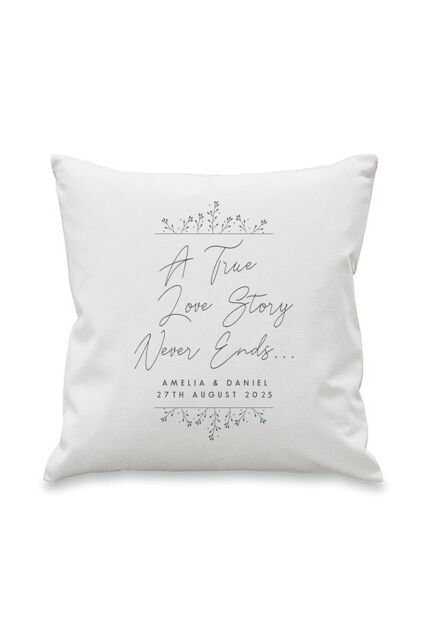 Personalised Memento Company Personalised True Love Story White Cushion - Size: 40 cm x 40 cm - image 1