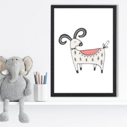 ARTZE Cute Mountain Goat Scandi Animal Framed Print SIZE: A2 with Black Frame in Beige - thumbnail 2