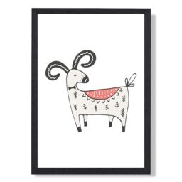 ARTZE Cute Mountain Goat Scandi Animal Framed Print SIZE: A2 with Black Frame in Beige - thumbnail 1