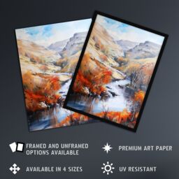"Artery8 Dovedale River Dove Autumn Landscape Oil Painting Framed Art Print in Orange - Size: W12"" x H16""" - thumbnail 2