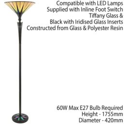 Loops 1.7m Tiffany Uplight Floor Lamp Black & Multi Colour Stained Glass Shade i00010 - thumbnail 2
