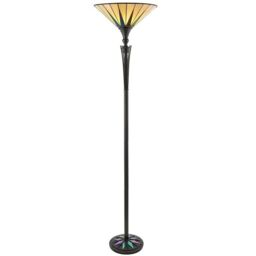 Loops 1.7m Tiffany Uplight Floor Lamp Black & Multi Colour Stained Glass Shade i00010