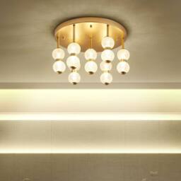 Wyld and Coco Round Pendant Light Gold Metal Frame Glass Shade Integrated LED 3000K - thumbnail 1
