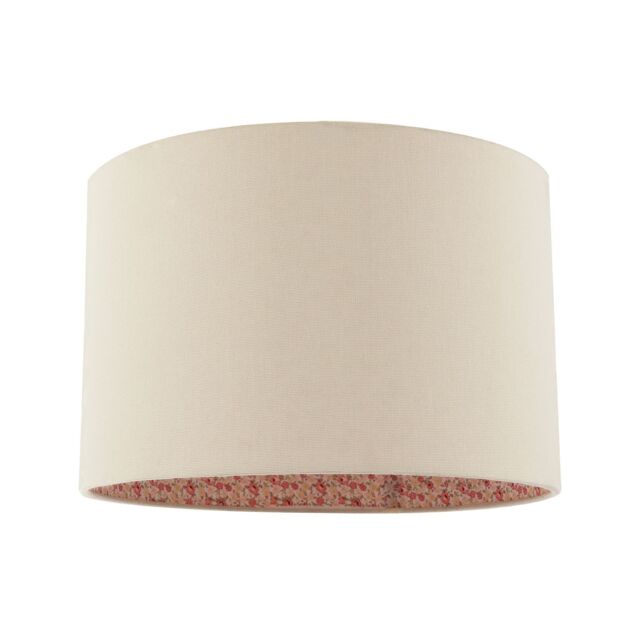 Happy Homewares Cream Linen Lamp Shade with Inner Pink & Red Floral Fabric Lining - Size: 12 inches - image 1
