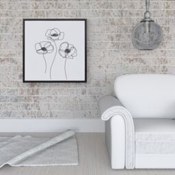 Warren Reed - Designer Monochrome Line Drawn Poppies Framed Canvas in Black - Size: w10 inch x h10 inch - thumbnail 2