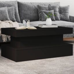 Berkfield Home Coffee Table with LED Lights Black 90x50x40 cm - Size: 90 x 50 x 40 cm - thumbnail 1