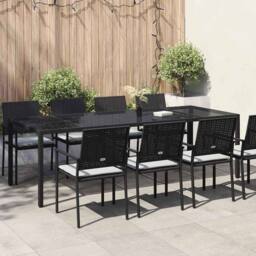 Berkfield Home Garden Dining Table Black 250x100x75 cm Poly Rattan - Size: 250 x 100 x 75 cm - thumbnail 2