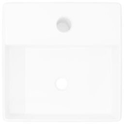 Berkfield Home Ceramic Bathroom Sink Basin with Faucet Hole White Square - thumbnail 3