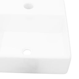 Berkfield Home Ceramic Bathroom Sink Basin with Faucet Hole White Square - thumbnail 4