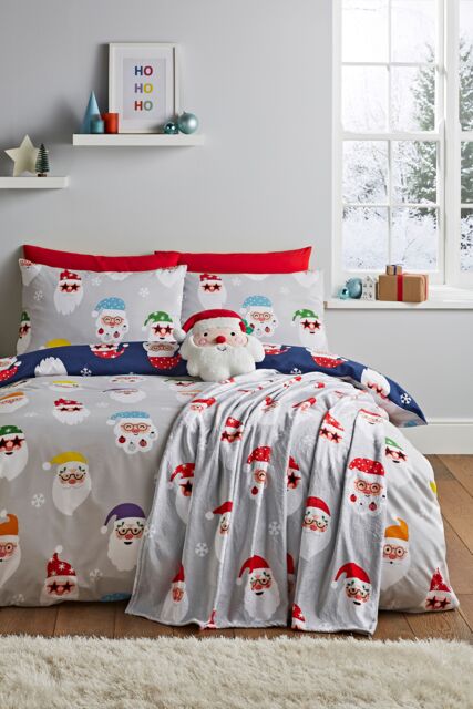 Catherine Lansfield 'Christmas Santa Spec-Tacular' Reversible Duvet Cover Set in Grey - Size: King - image 1