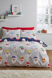 Catherine Lansfield 'Christmas Santa Spec-Tacular' Reversible Duvet Cover Set in Grey - Size: King - thumbnail 2