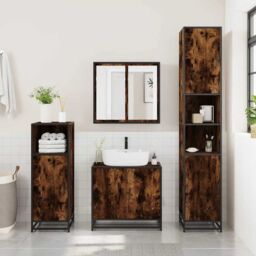 Berkfield Home Bathroom Sink Cabinet Smoked Oak 65x33x60 cm Engineered Wood in Brown - Size: 65 x 33 x 60 cm - thumbnail 3