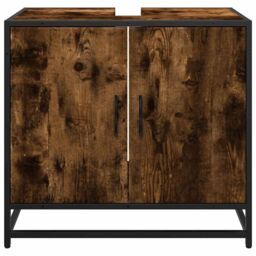 Berkfield Home Bathroom Sink Cabinet Smoked Oak 65x33x60 cm Engineered Wood in Brown - Size: 65 x 33 x 60 cm - thumbnail 5