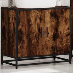 Berkfield Home Bathroom Sink Cabinet Smoked Oak 65x33x60 cm Engineered Wood in Brown - Size: 65 x 33 x 60 cm - thumbnail 4