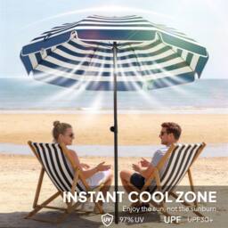OUTSUNNY 1.8 m Beach Umbrella Parasol with Sand Anchor, Tilt, Blue/White in Blue - thumbnail 5