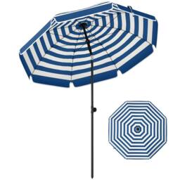 OUTSUNNY 1.8 m Beach Umbrella Parasol with Sand Anchor, Tilt, Blue/White in Blue - thumbnail 2