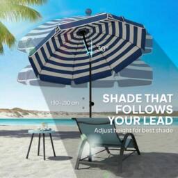 OUTSUNNY 1.8 m Beach Umbrella Parasol with Sand Anchor, Tilt, Blue/White in Blue - thumbnail 4