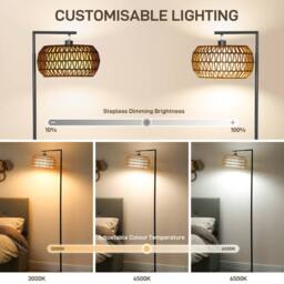HOMCOM Dimmable Standing Lamp with Double Shade, Boho Floor Lamp, Black - Size: Large - thumbnail 4