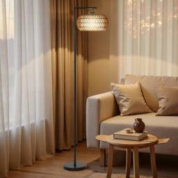 HOMCOM Dimmable Standing Lamp with Double Shade, Boho Floor Lamp, Black - Size: Large
