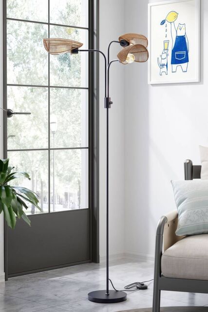 Living and Home Paper Rope String-Wrapped Lampshade 3-Light Floor Lamp in Black - image 1