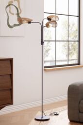 Living and Home Paper Rope String-Wrapped Lampshade 3-Light Floor Lamp in Black - thumbnail 2