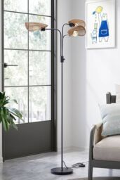 Living and Home Paper Rope String-Wrapped Lampshade 3-Light Floor Lamp in Black - thumbnail 1