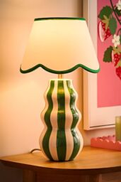 ValueLights Everie Green Stripe Curved Table Lamp with Scalloped Lamp Shade in Bright Green - thumbnail 2