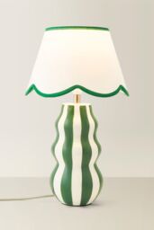 ValueLights Everie Green Stripe Curved Table Lamp with Scalloped Lamp Shade in Bright Green - thumbnail 3