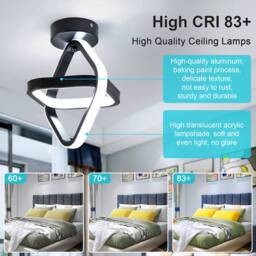 COMELY Square Hallway Light, 22W Modern Mini LED Ceiling Light Fixtures, 6500K in Black - thumbnail 5